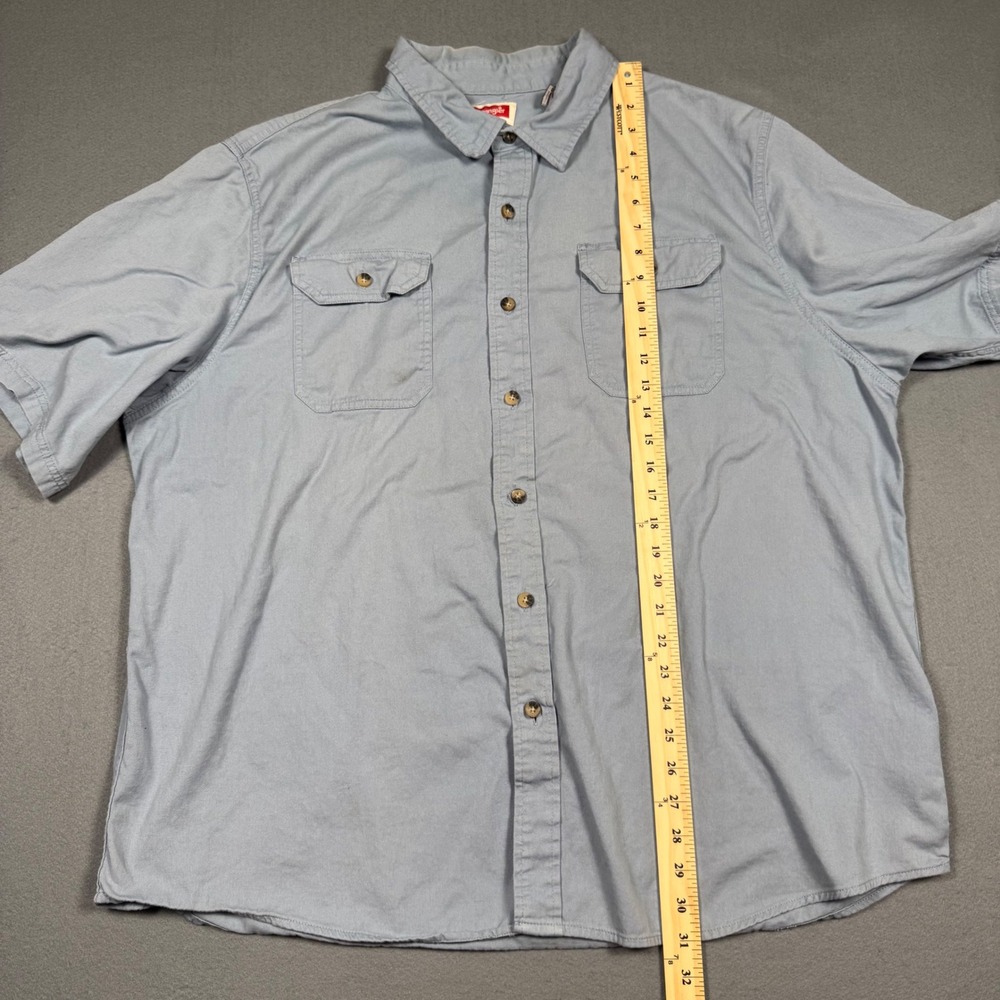 Wrangler Button Down Shirt Mens 2XL Blue Short Sleeve Cotton Twill Workwear Top - Picture 6 of 13